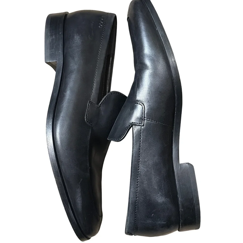 ECCO Loafers Men Size 40‎ Black Genuine Leather Square Toe Slip On Dress Shoes